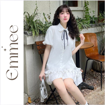 Emmee - Váy babydoll thiết kế bèo chân váy xòe cổ nơ Rin Dress - hai lớp có váy lót