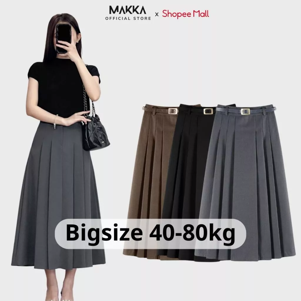 Chân váy nữ MAKKA dáng dài bigsize cạp cao xếp ly 531