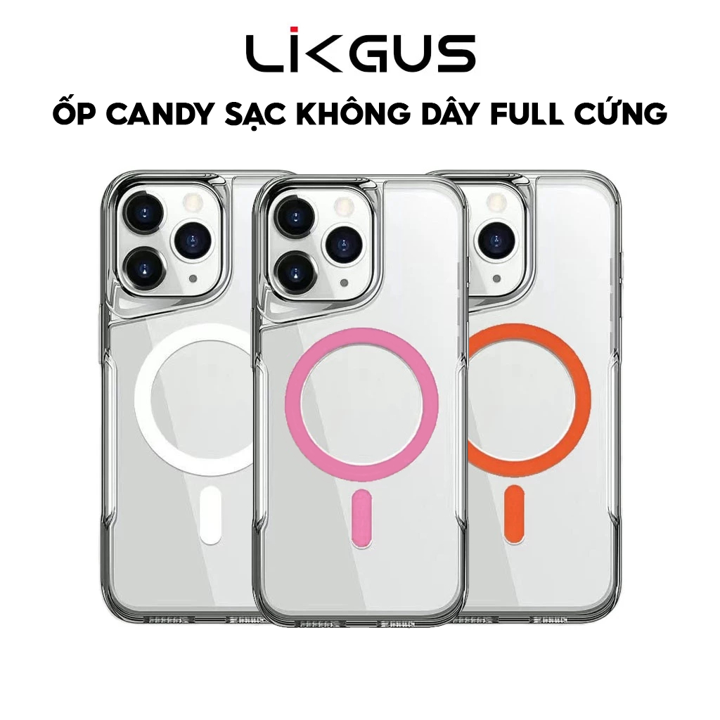 Ảnh Ốp Lưng Trong Suốt Không Ố Hỗ Trợ Sạc Không Dây LIKGUS CANDY MAG IP 12-13-14-15-16-Promax-Pro-Plus 1
