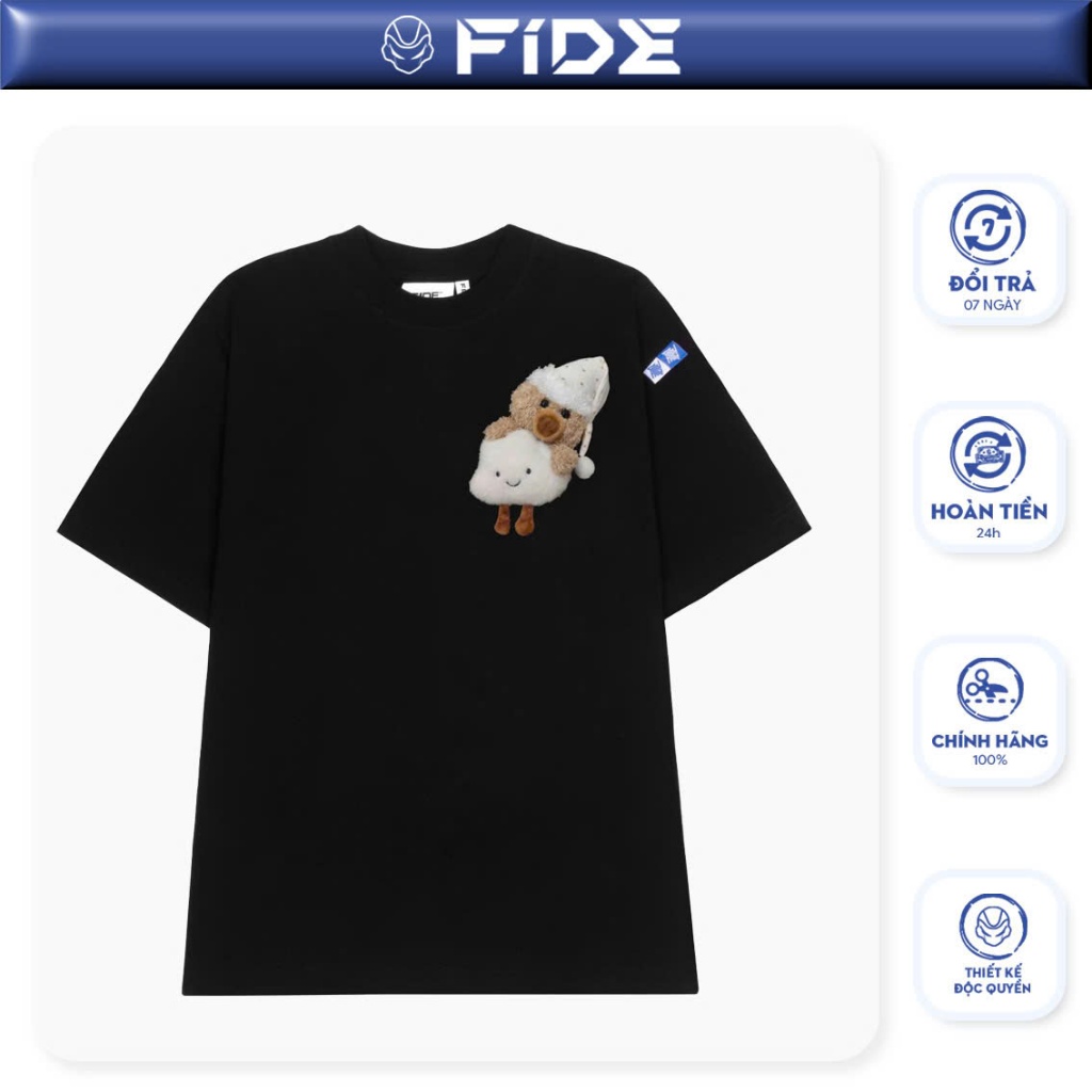 Ảnh Áo thun FIDE JoyBear unisex form rộng đính gấu local brand cổ tròn oversize - AT154 (Tặng gấu) 1