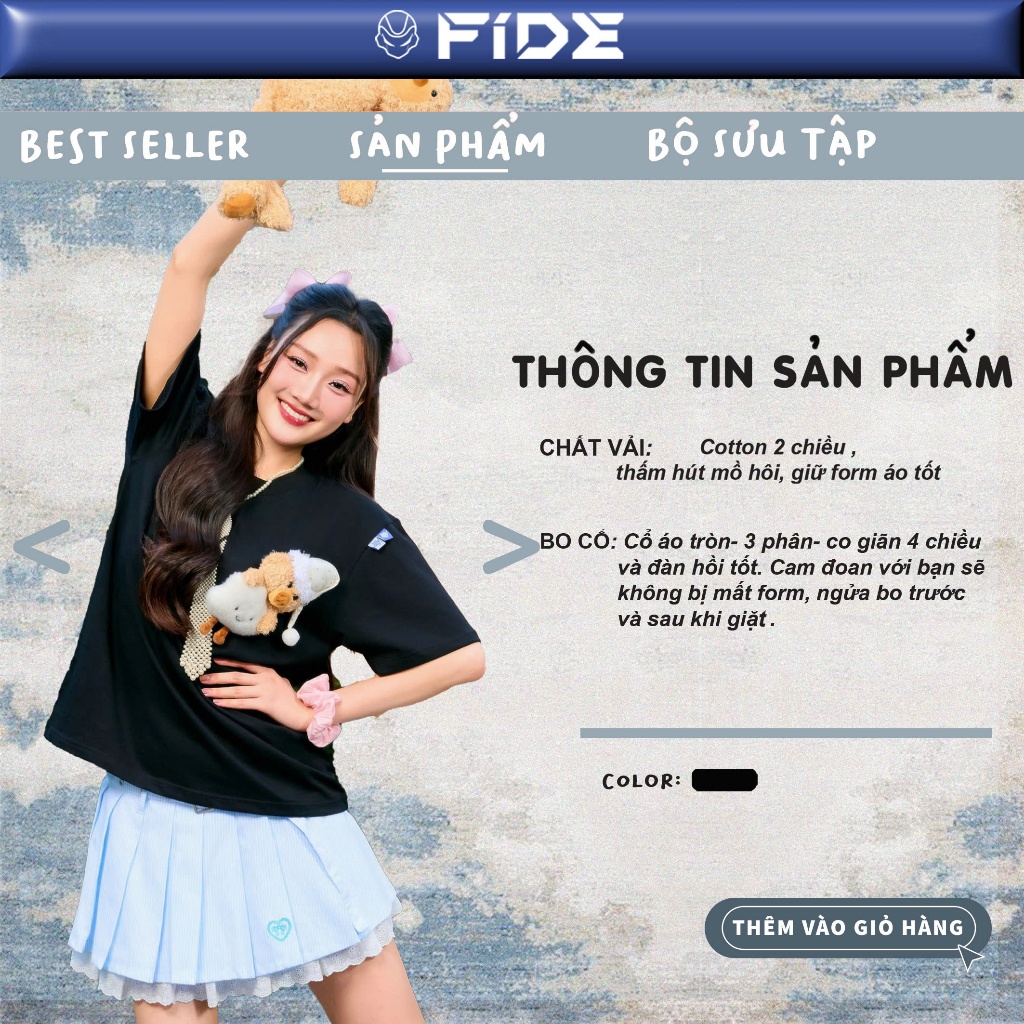 Ảnh Áo thun FIDE JoyBear unisex form rộng đính gấu local brand cổ tròn oversize - AT154 (Tặng gấu) 4
