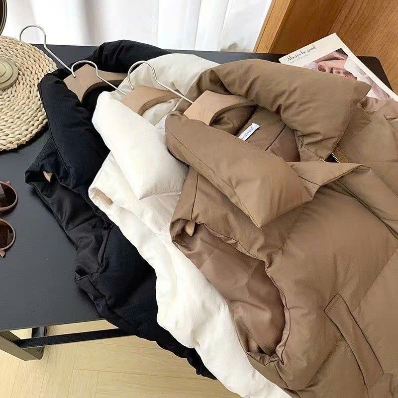 MEIQUIYI Áo phao ghi lê Unisex phom dài ba màu cơ bản trắng/đen/nâu giữ nhiệt tốt