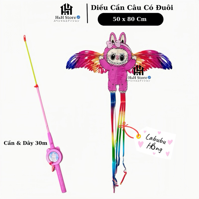 [ Size 50cm ]Diều Cần Câu Diều In 3D họa tiết hoạt hình dễ thương 50cmx80cm Kèm Cần và Dây