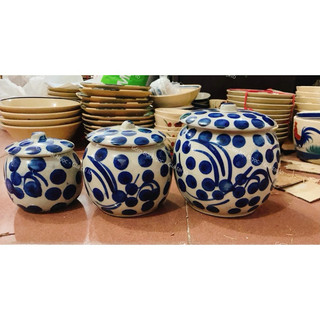 Thố Sứ Nâu/Chấm Bi Xanh Truyền Thống Cổ Xưa Nhiều Size  - Đựng Gà Tiềm Yến Chưng Không Chất Tạo Bóng - Gốm Xưa Nam Bộ