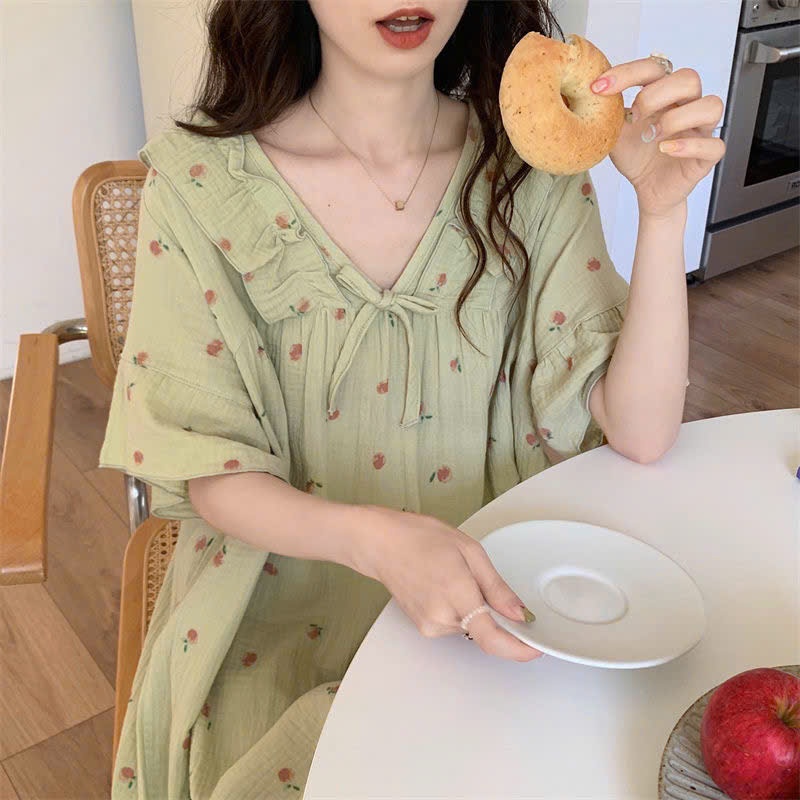 MEIQUIYI Đầm nữ bèo mặc ở nhà hoạ tiết in hoa lá nhiều mẫu lựa chọn