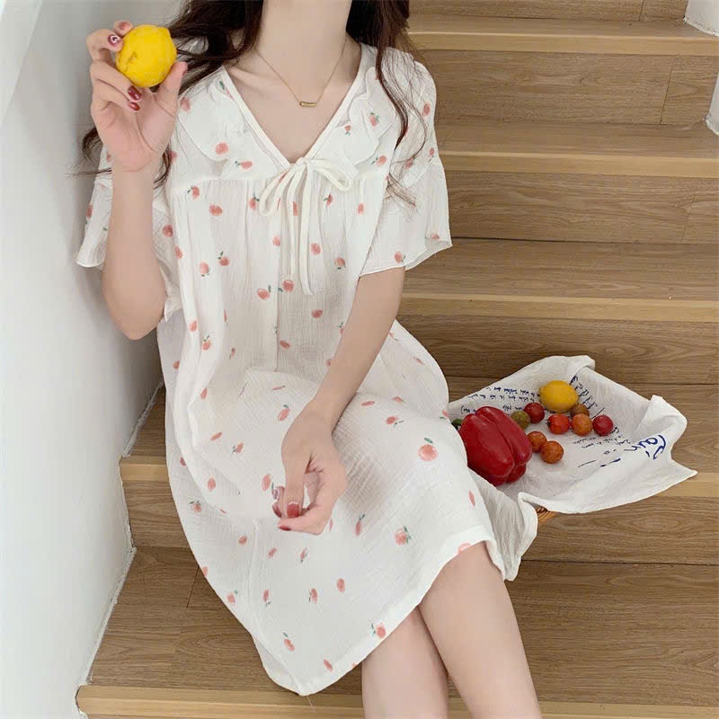 MEIQUIYI Đầm nữ bèo mặc ở nhà hoạ tiết in hoa lá nhiều mẫu lựa chọn