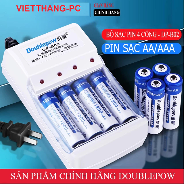 Combo 4 pin AA/AAA kèm sạc Douplepow DP-B02 Pin mic không dây camera pin điều khiển pin đồ chơi Pin sạc AA sạc pin tiểu