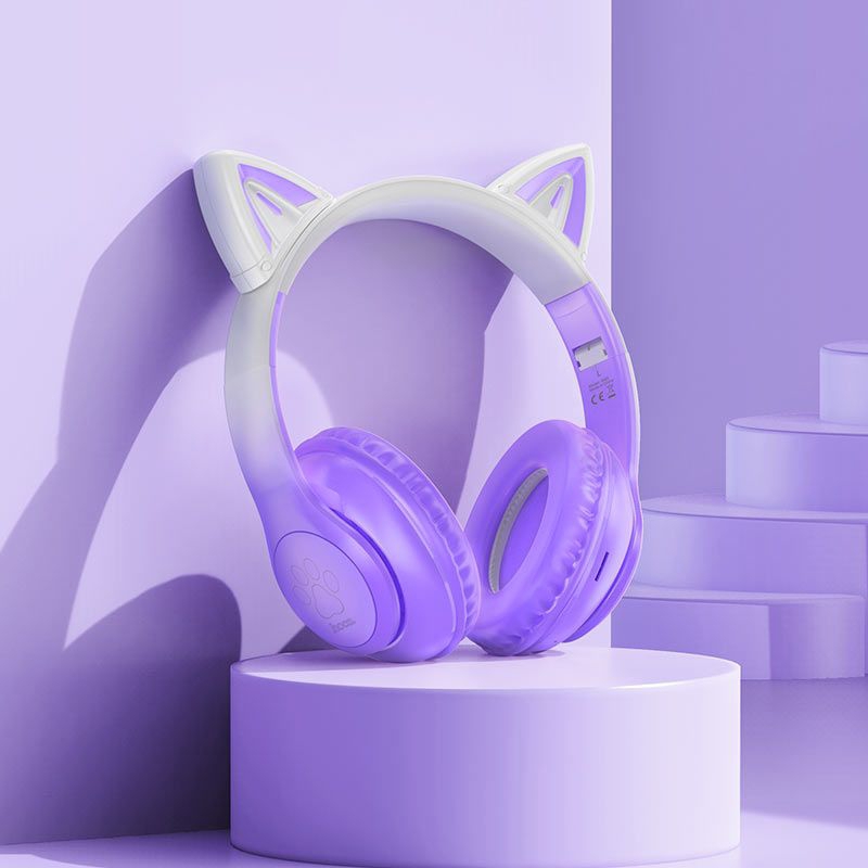 Tai nghe bluetooth chụp tai Hoco W42, Tai chụp mèo phát sáng, mic đàm thoại, phù hợp cho trẻ em, 12h nghe nhạc.