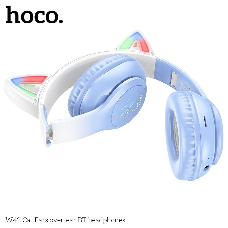 Tai nghe bluetooth chụp tai Hoco W42, Tai chụp mèo phát sáng, mic đàm thoại, phù hợp cho trẻ em, 12h nghe nhạc.