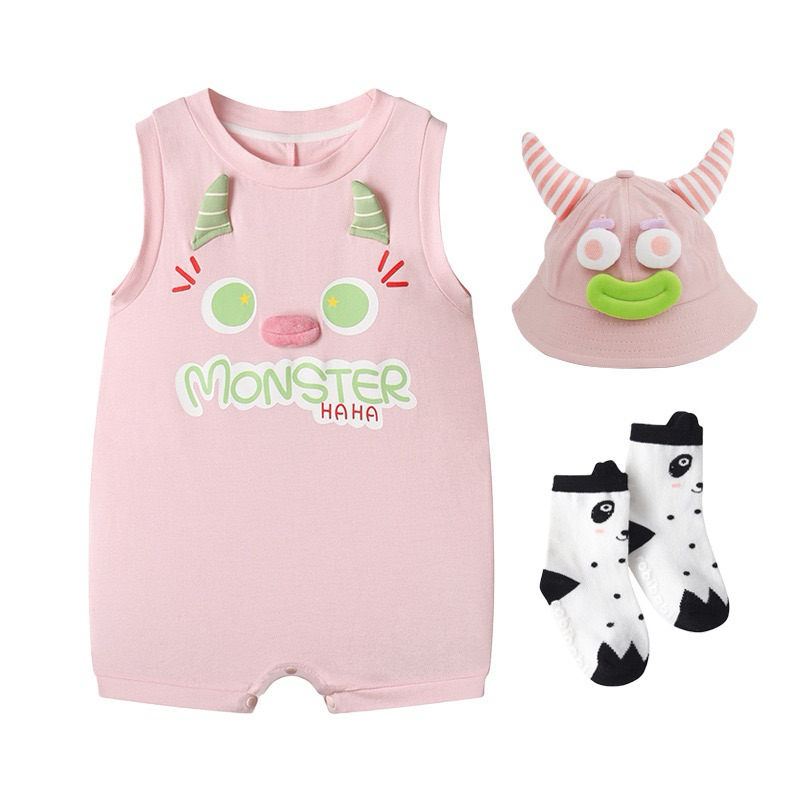 (Order) Bộ liền thân cosplay khủng long Monster có đuôi kèm tất + mũ màu xanh/ hồng cho bé trai - bé gái