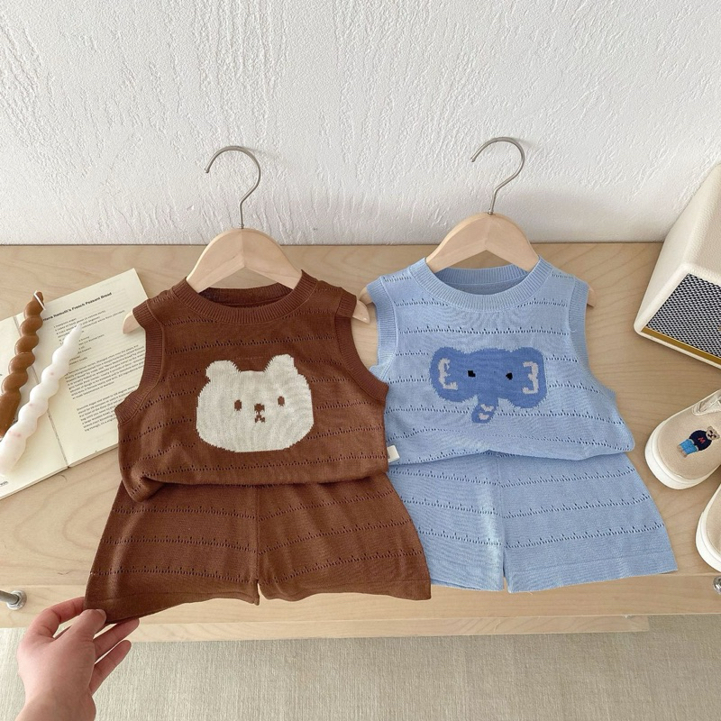 (Order) Bộ đồ sát nách có lỗ thông hơi hoạ tiết con vật vibe biển dành cho bé trai - bé gái