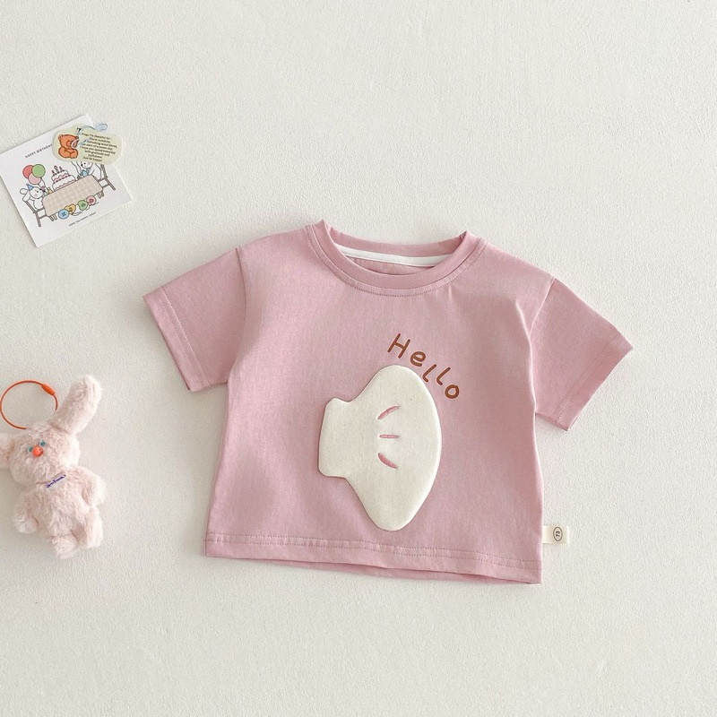 (Order) Áo phông in hoạ tiết nổi ngộ nghĩnh vải cotton thấm mồ hôi co dãn dành cho bé trai - bé gái