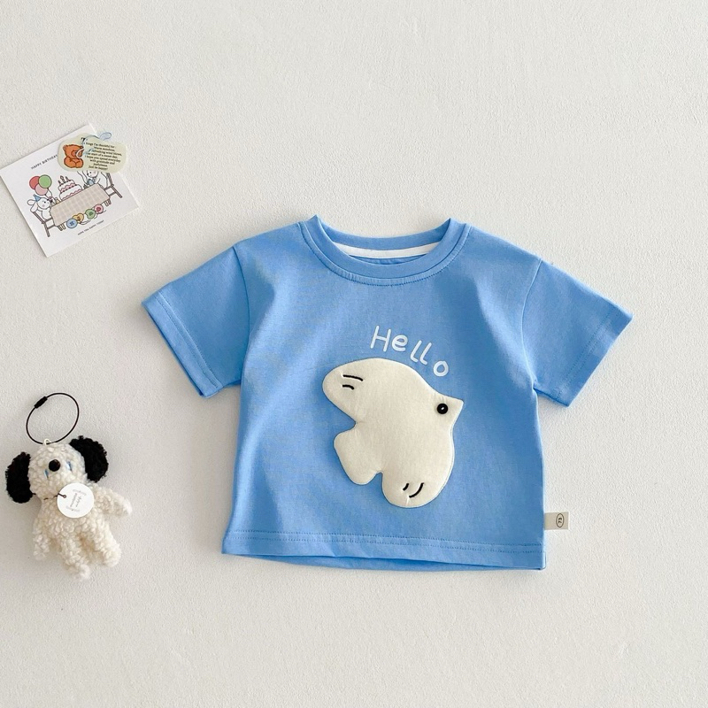(Order) Áo phông in hoạ tiết nổi ngộ nghĩnh vải cotton thấm mồ hôi co dãn dành cho bé trai - bé gái
