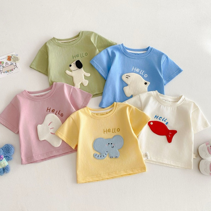 (Order) Áo phông in hoạ tiết nổi ngộ nghĩnh vải cotton thấm mồ hôi co dãn dành cho bé trai - bé gái