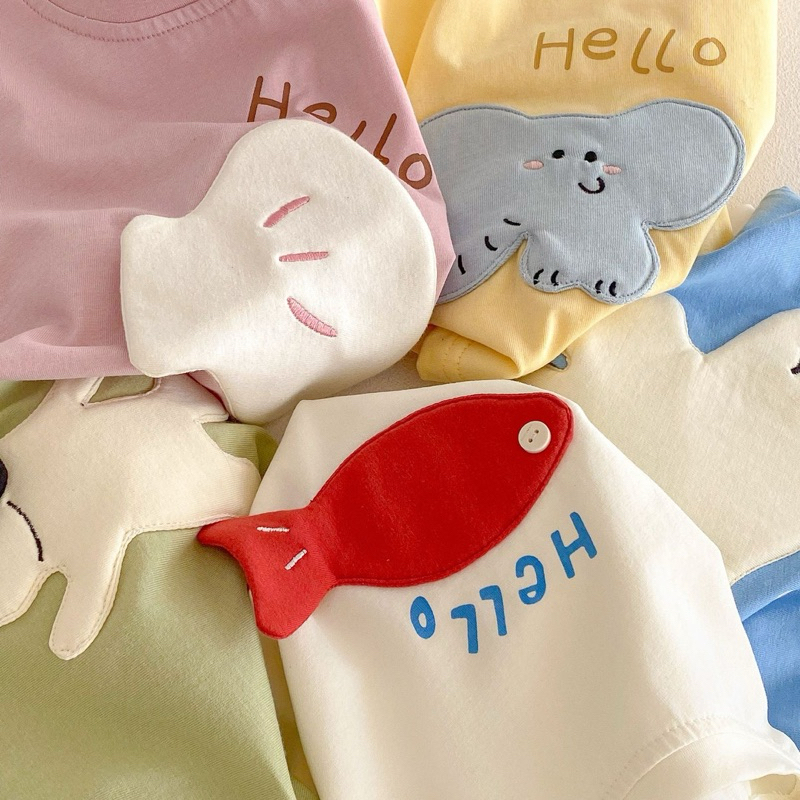 (Order) Áo phông in hoạ tiết nổi ngộ nghĩnh vải cotton thấm mồ hôi co dãn dành cho bé trai - bé gái