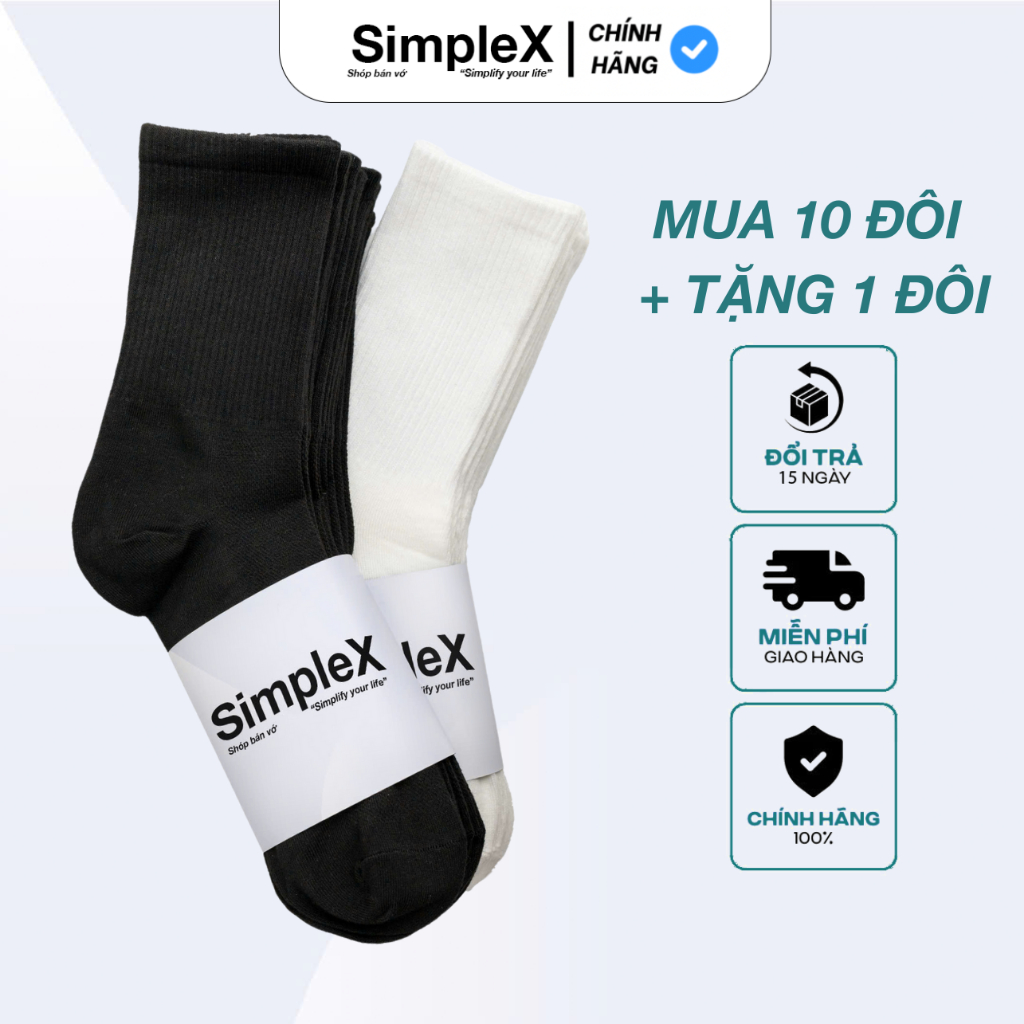 [SimpleX][PREMIUM][SET 10 ĐÔI + TẶNG 1] Tất Vớ Nam Nữ Trơn Unisex Cổ Cao, Cổ Trung, Cổ Thấp SPX/T01