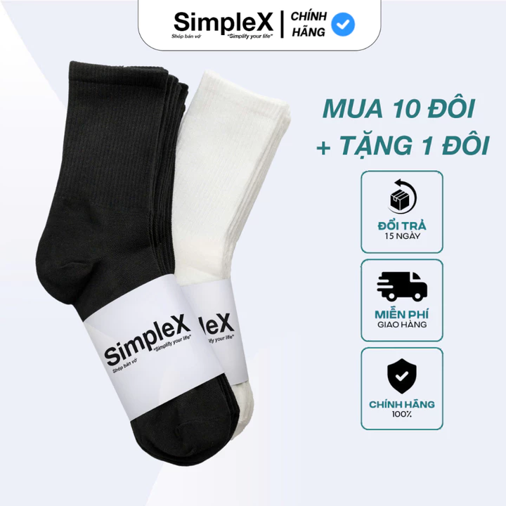[SimpleX][PREMIUM][SET 10 ĐÔI + TẶNG 1] Tất Vớ Nam Nữ Trơn Unisex Cổ Cao, Cổ Trung, Cổ Thấp SPX/T01