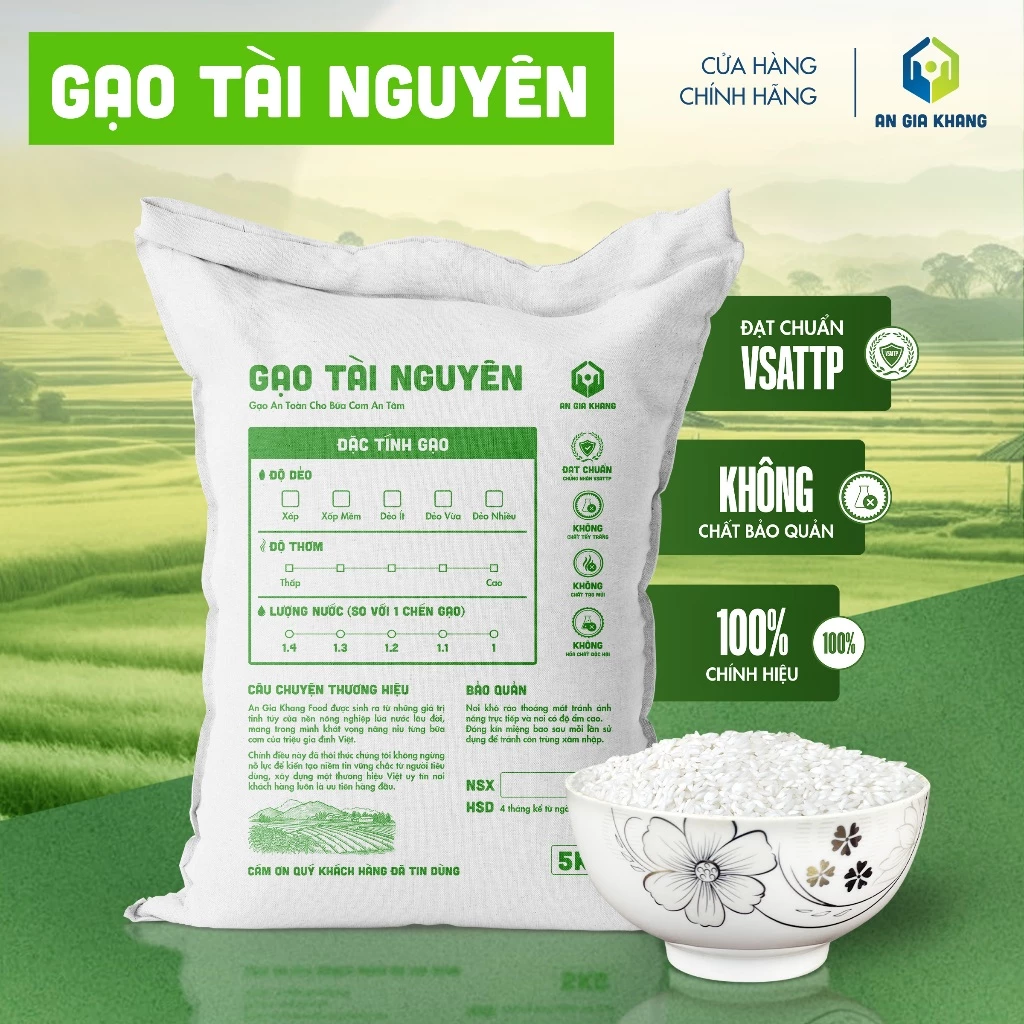 Gạo Tài Nguyên Xốp Cơm AGKF (An Gia Khang Food) - Xốp Mềm (Túi 5kg)