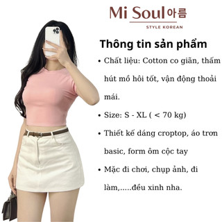 Áo Thun Cotton Croptop Nữ Ôm Body Cổ Tròn Cộc Tay Trơn Basic BigSize, Áo Croptop Tay Ngắn Misoul 390