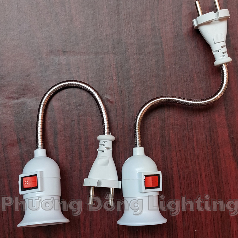 Combo 5 Đuôi đèn E27 có công tắc - Dây lò xo uốn cong tùy ý Phích cắm chân tròn