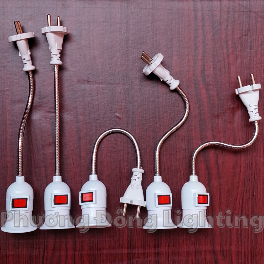 Combo 5 Đuôi đèn E27 có công tắc - Dây lò xo uốn cong tùy ý Phích cắm chân tròn