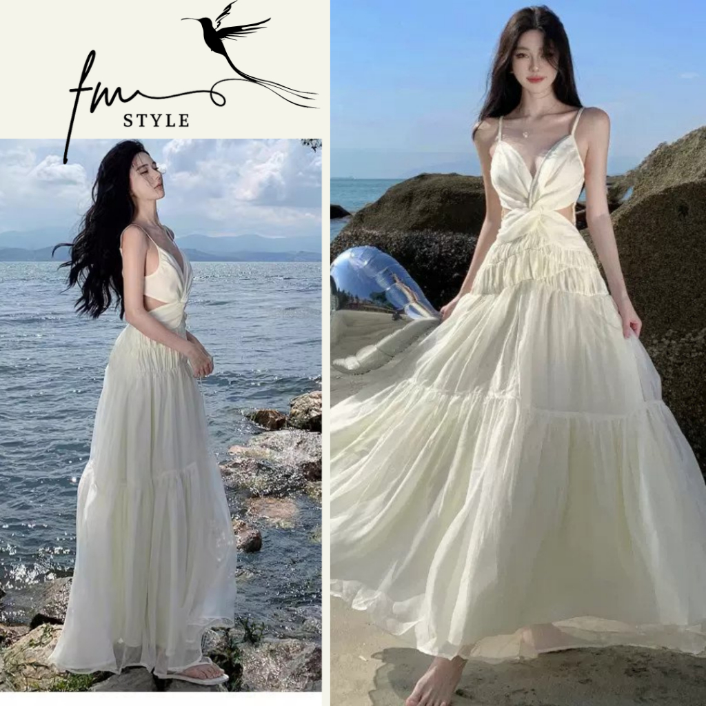 Đầm Maxi Váy Maxi Đi Biển Dáng Dài Xoắn Ngực May 2 Lớp Vải Voan Tơ QC ...