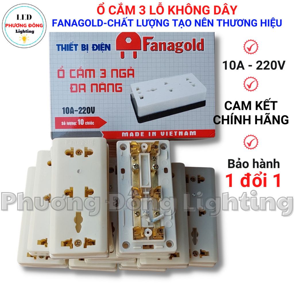 Ổ cắm 3 lỗ không dây nhựa ABS chống va đập cao cấp