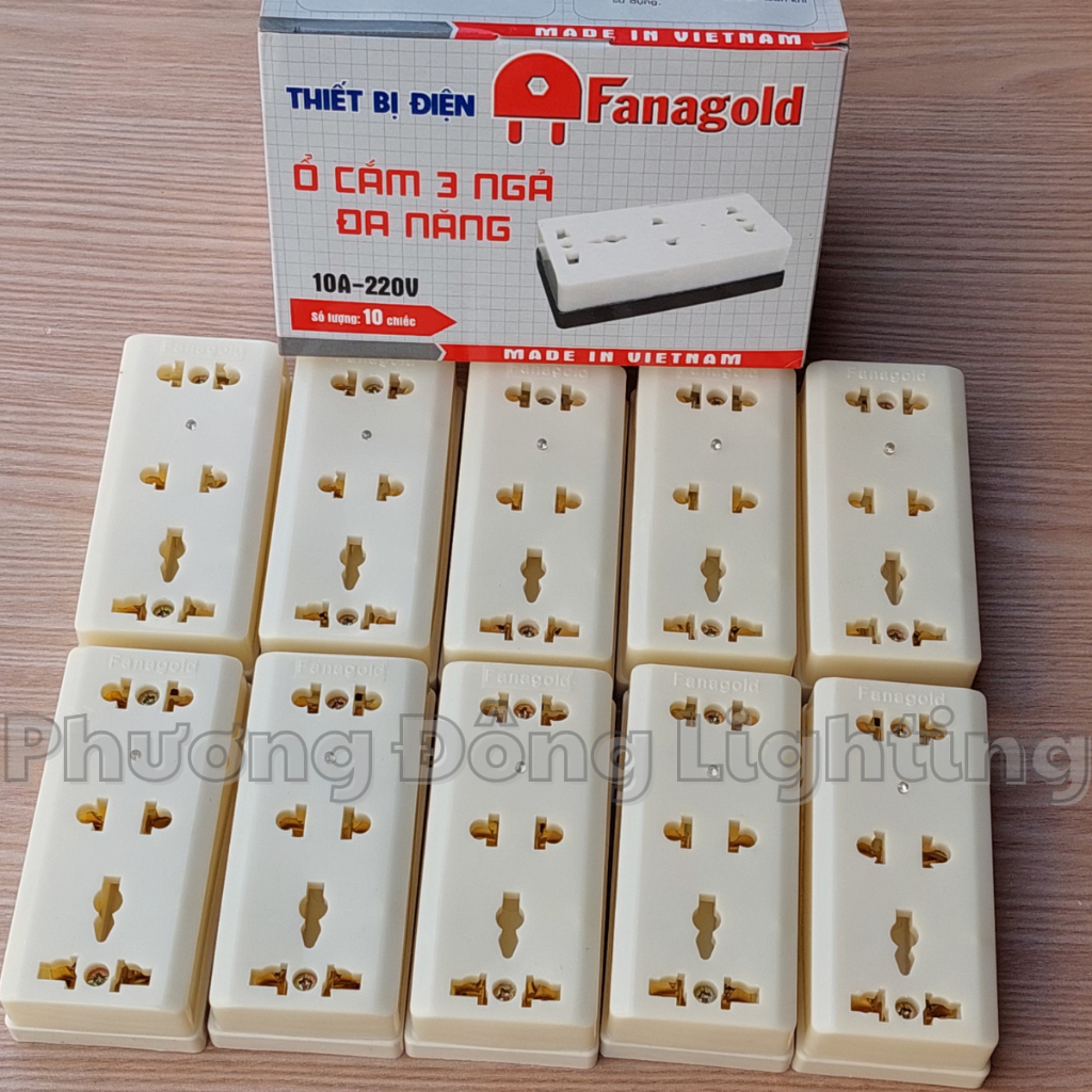 Combo 10 Ổ cắm 3 lỗ không dây nhựa ABS chống va đập cao cấp - Thương hiệu Fanagold