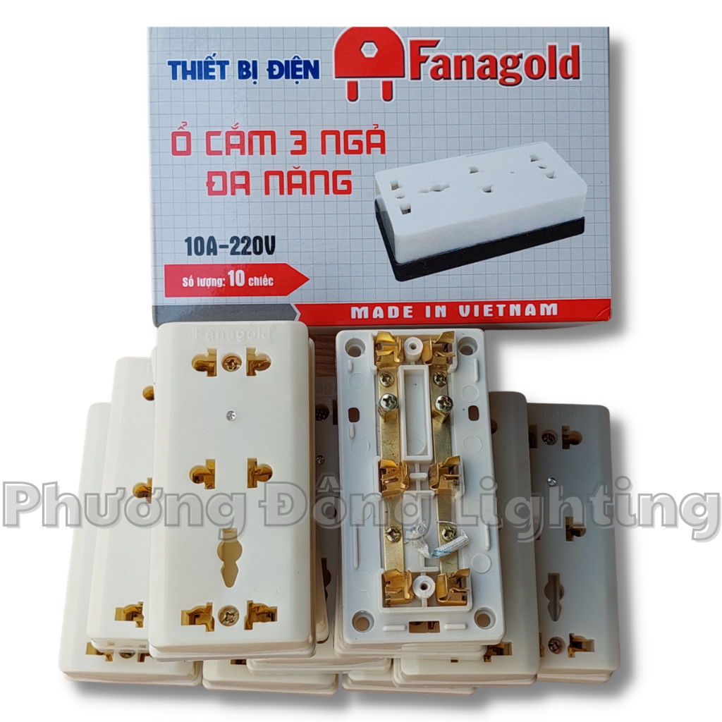 Combo 10 Ổ cắm 3 lỗ không dây nhựa ABS chống va đập cao cấp - Thương hiệu Fanagold