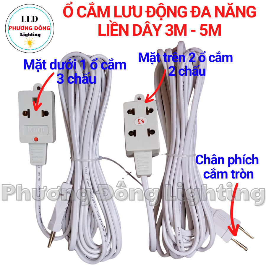 Ổ Cắm Đa Năng Liền Dây - Ổ cắm nối lưu động 3m - 5m Phích cắm chân tròn chắc chắn