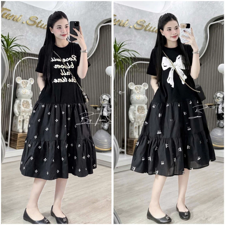 Đầm bầu thiết kế , váy bầu xinh dáng dài đuôi cá sao chất cotton họa tiết siêu xinh phù hợp mọi hoàn cảnh đầm bầu Elly