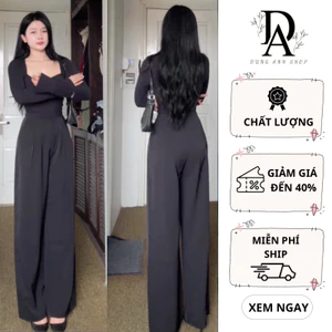 Quần tây ống rộng dáng suông (chất gold nhật) cạp cao lưng liền tôn eo tôn dáng