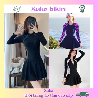 Đồ bơi liền thân nữ váy, bikini kín đáo dây khóa kéo kiểu dáng thể thao Xuka