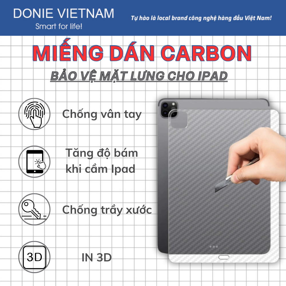 Miếng Dán Lưng Carbon Bảo Vệ Mặt Lưng iPad Chống Trầy Không Bám Vân Tay Gen 10/11 Air 6 | DONIE C10