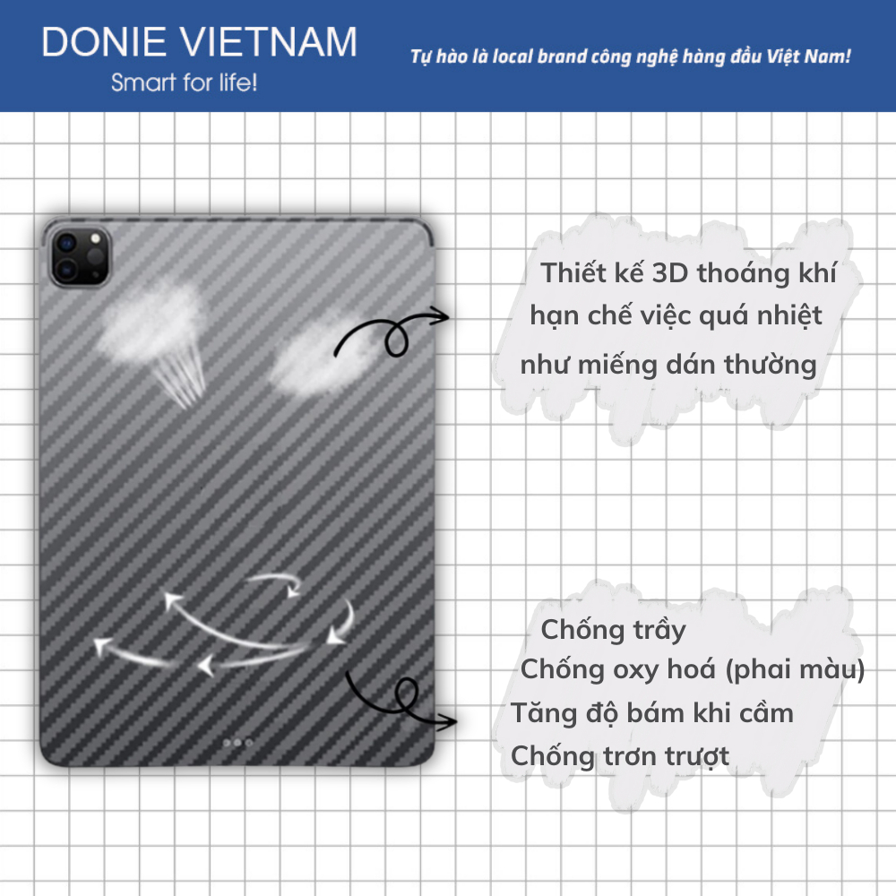 Miếng Dán Lưng Carbon Bảo Vệ Mặt Lưng iPad Chống Trầy Không Bám Vân Tay Gen 10/11 Air 6 | DONIE C10