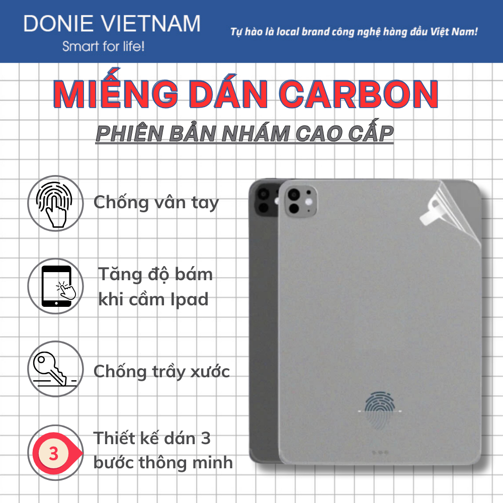 Miếng Dán Lưng Carbon Bảo Vệ Mặt Lưng iPad Chống Trầy Không Bám Vân Tay Gen 10/11 Air 6 | DONIE C10