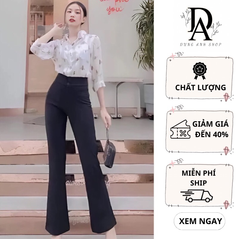 Quần Ống Loe Nữ Cạp Cao Dáng Dài 2 khuy