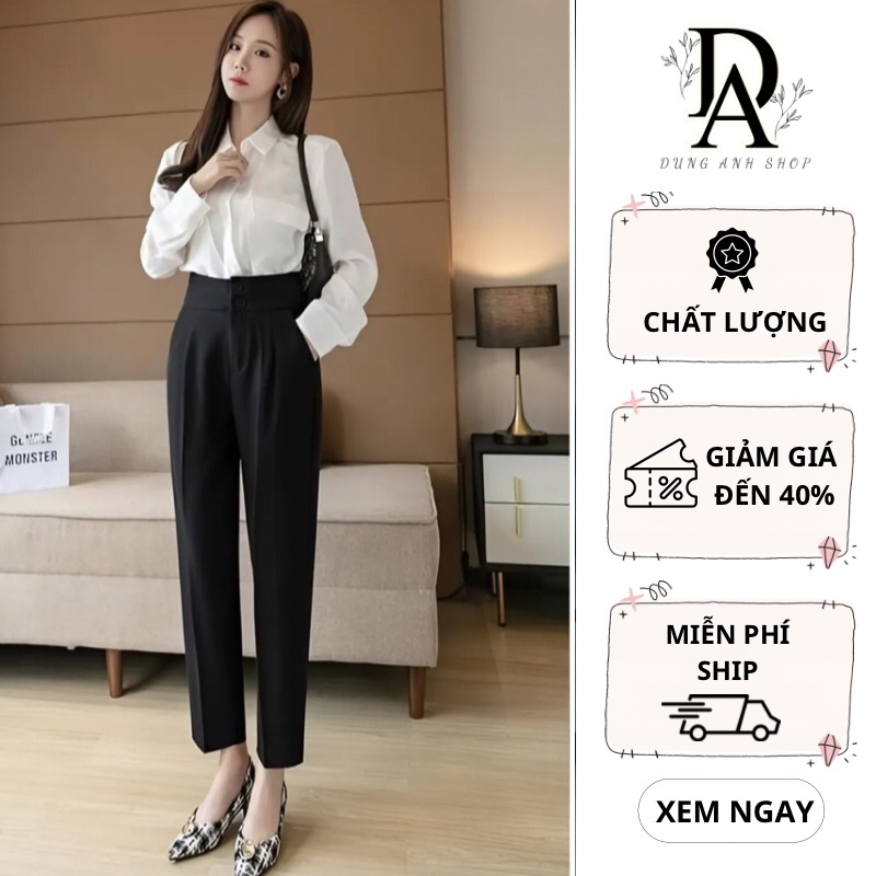 Quần baggy vải nữ 2 khuy dọc, dày co giãn nhẹ đi học làm công sở