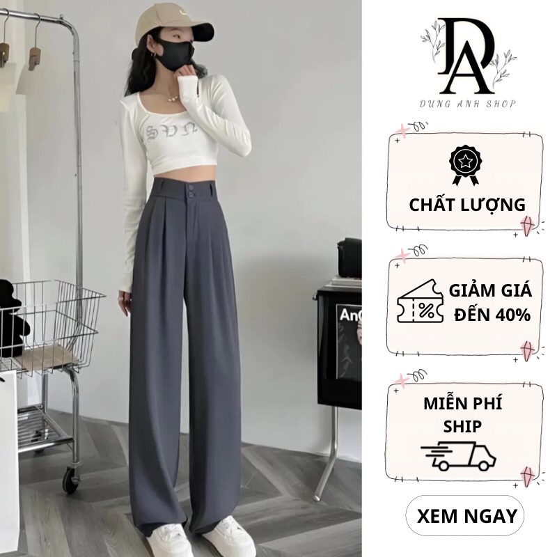 Quần tây ông rộng nữ cạp cao 2 khuy dài 100cm, Quần chất vải gold hàn loại 1 vải sóng mịn có độ rủ mặc hách dáng