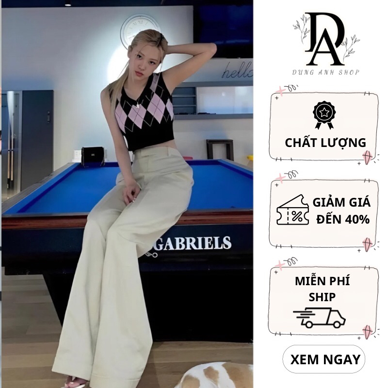 Quần Tây Ống Rộng Nữ Rose Blackpink, Quần Cạp Cao quần dài trên 100cm