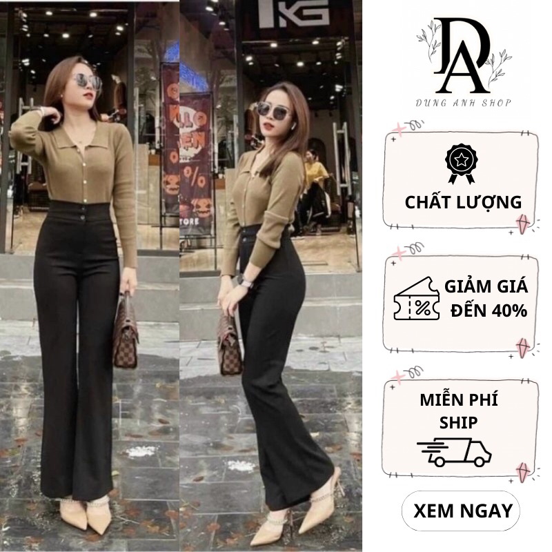 Quần tây ống loe nữ lưng cao bản cạp to 2 cúc dáng dài, Quần vải tuyết mưa cao cấp