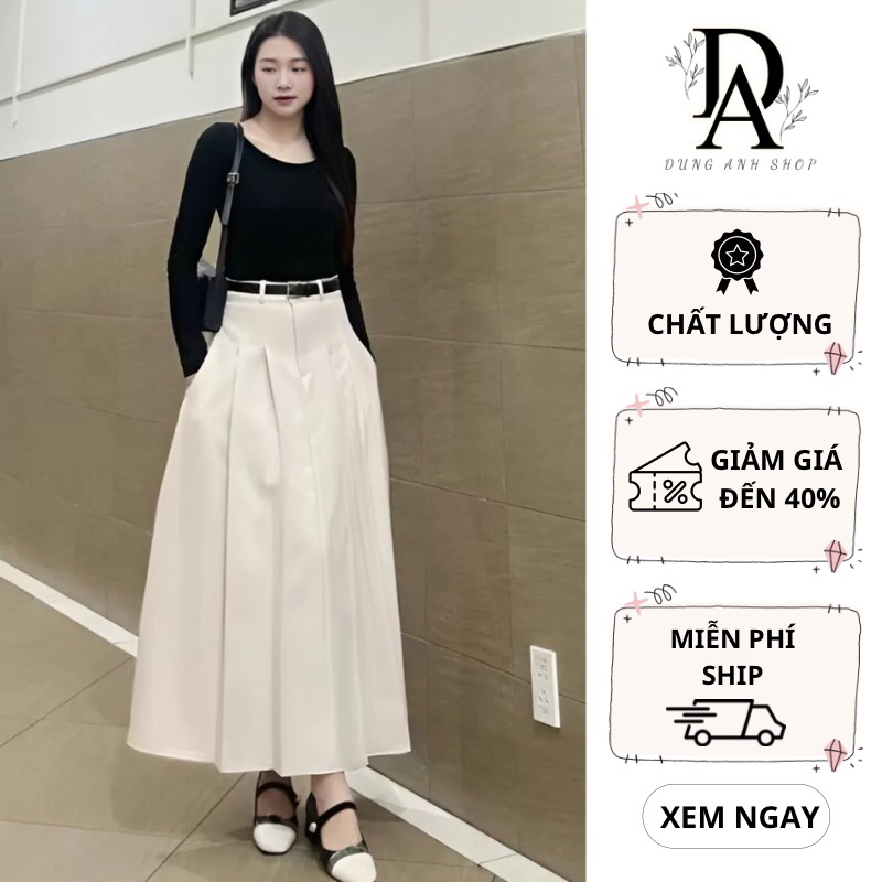 Chân váy xếp ly nữ midi cạp cao tặng kèm dây lưng dài   ( chất vải Vitex loại 1)