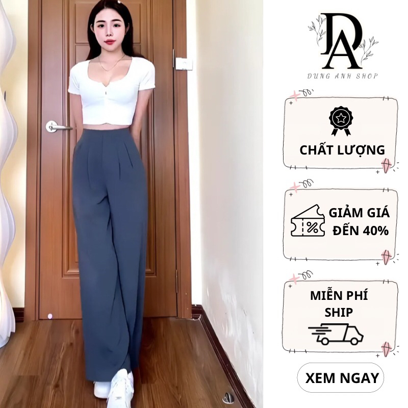 Quần tây ống rộng dáng suông (chất gold nhật) cạp cao lưng liền tôn eo tôn dáng
