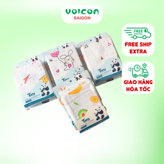 Khăn sữa sợi tre cho bé Fany, kháng khuẩn, mẫu trơn và họa tiết dễ thương (hộp 10 cái)