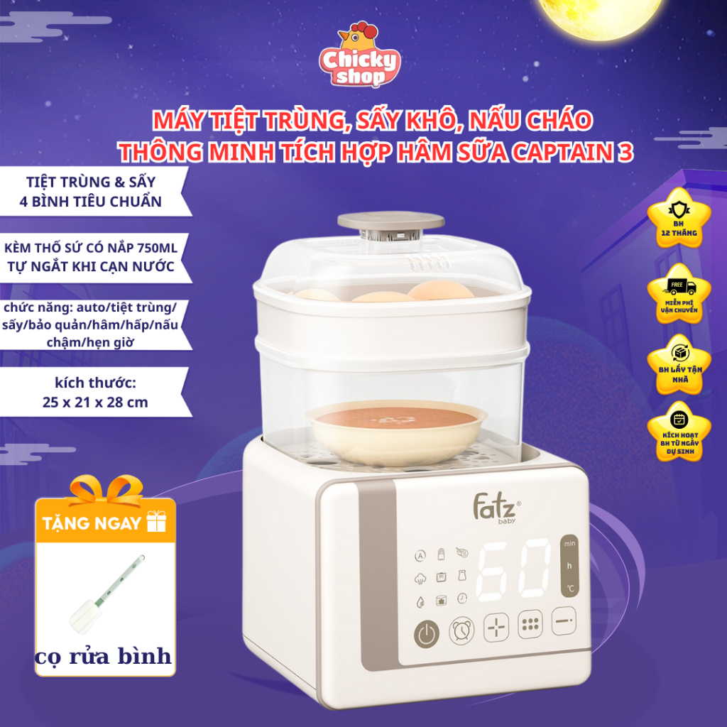 Ảnh Máy tiệt trùng sấy khô nấu cháo thông minh tích hợp máy hâm sữa Captain 3 FATZBABY FB4326SL 1