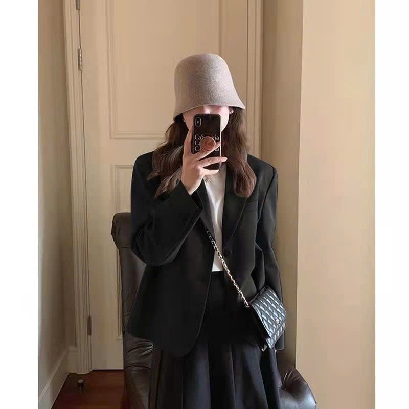 MEIQUIYI Áo Blazer Basic dáng lửng chạm mông có đệm vai nhẹ bốn màu cơ bản