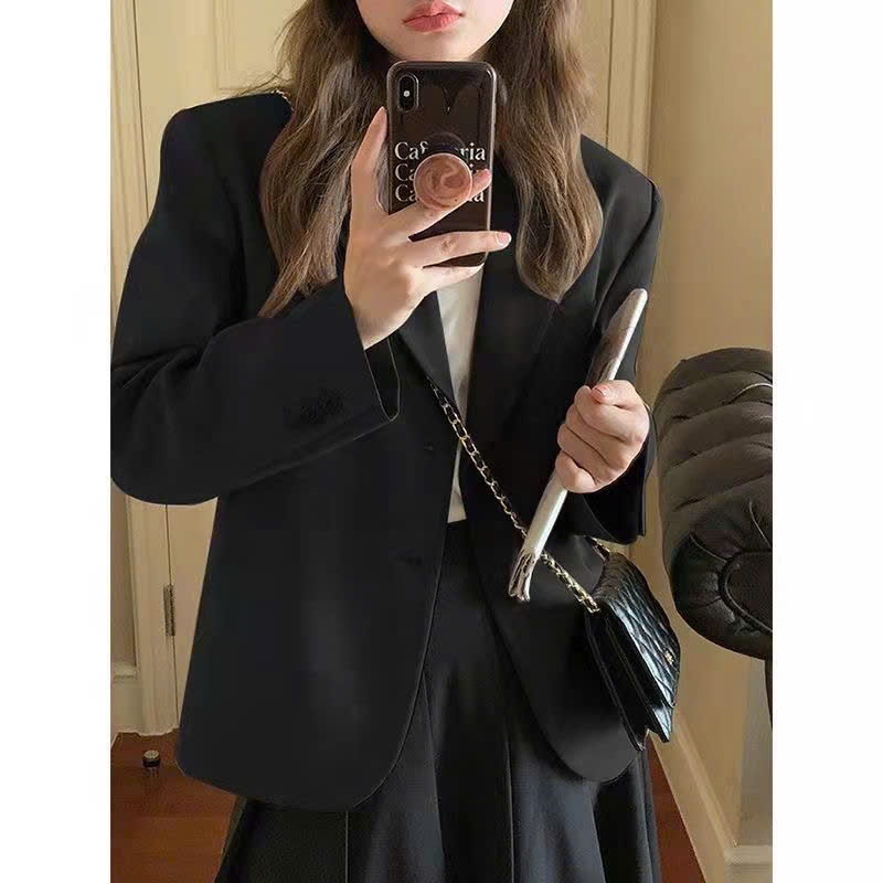 MEIQUIYI Áo Blazer Basic dáng lửng chạm mông có đệm vai nhẹ bốn màu cơ bản