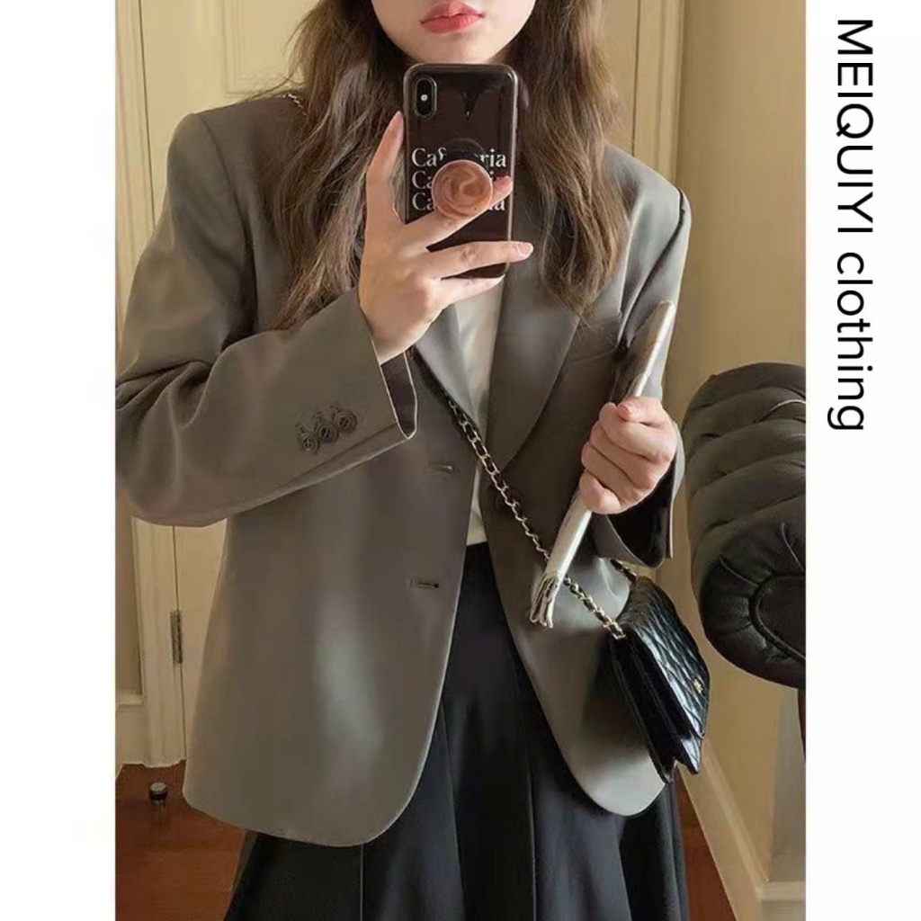 MEIQUIYI Áo Blazer Basic dáng lửng chạm mông có đệm vai nhẹ bốn màu cơ bản
