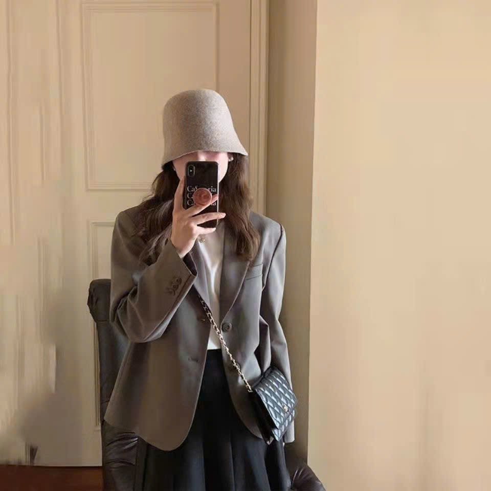MEIQUIYI Áo Blazer Basic dáng lửng chạm mông có đệm vai nhẹ bốn màu cơ bản