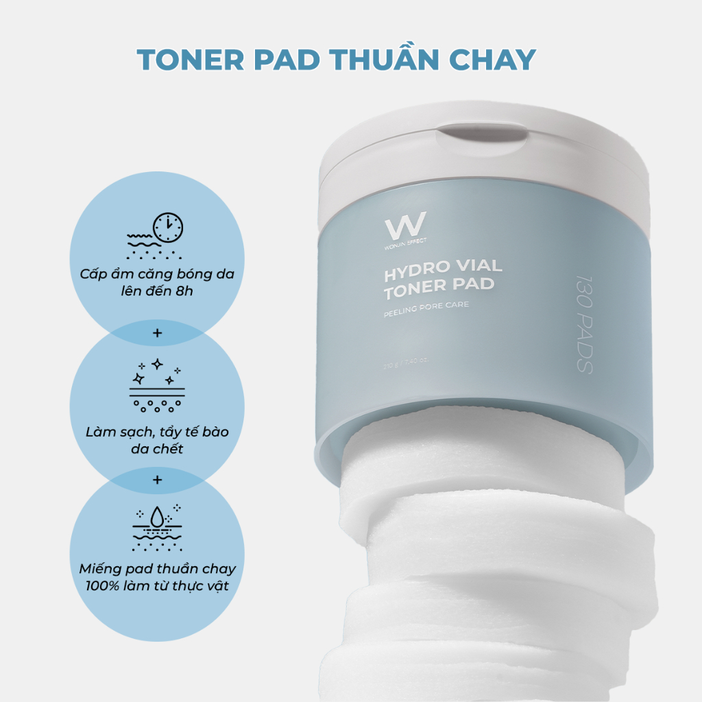 Ảnh Toner Pad Cấp Ẩm, Căng Bóng Da WonJin Effect Hydro Vial Toner PAD 130 Miếng 1